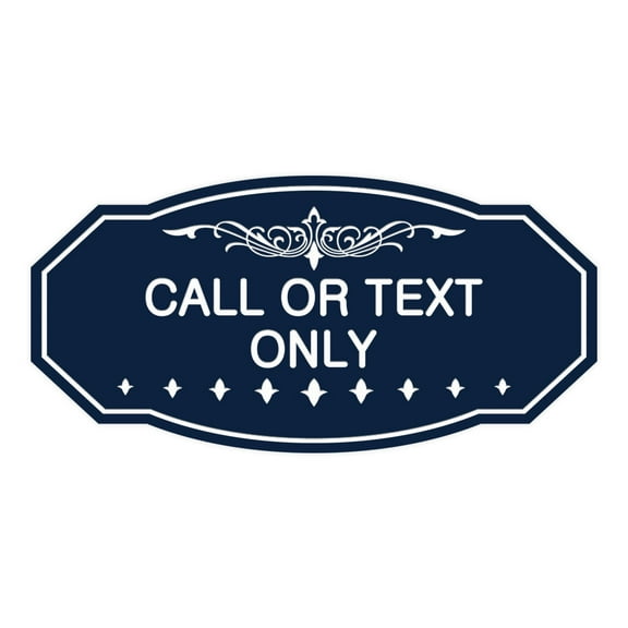 Victorian Call Or Text Only Sign (Navy Blue / White) - Large