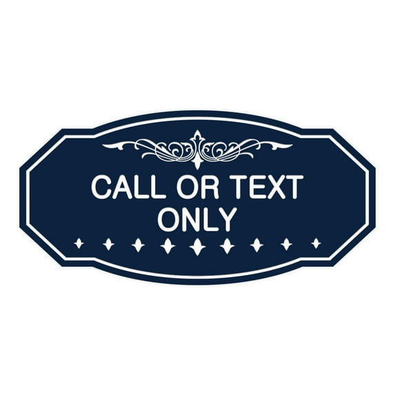 Victorian Call Or Text Only Sign (Navy Blue / White) - Small