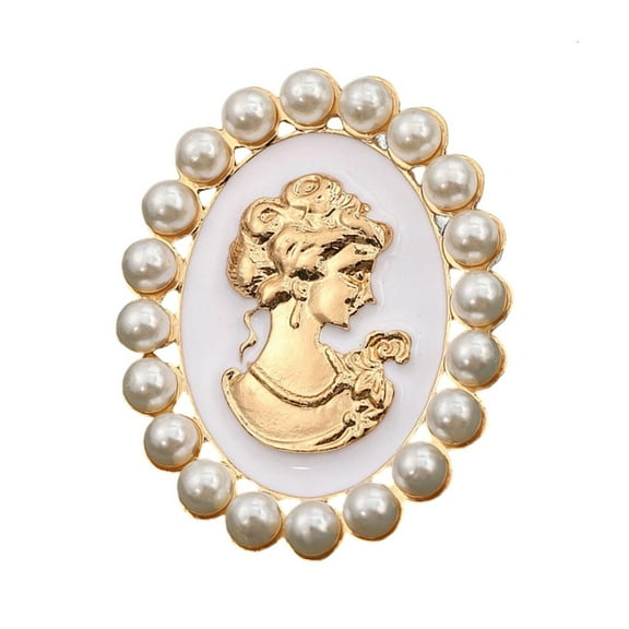 Victorian Cameo Brooch Rhinestones Pearls Accent Antique Jewelry Gift For Women