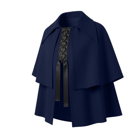 Victorian Cape for Men Renaissance Historical Pirate Steampunk Gothic Capelet Lace Up Collar Medieval Short Cloak
