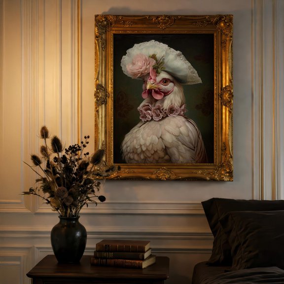 Victorian Chicken Portrait Renaissance Animal Wall Art Decor Unframed Paper Print