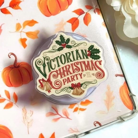 Victorian Christmas Party Phone Grip - Vintage Holiday Fandom Accessory - Classic Red and Green Holly Design