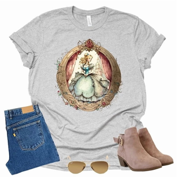 Victorian Cinderella Shirt, Magic Kingdom Castle Shirt Graphic Design Tee Tops Short Sleeve(Grey-4X Large)