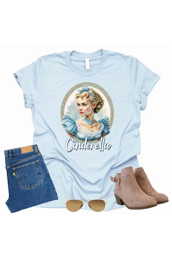 Victorian Cinderella Shirt, Magic Kingdom Castle Shirt Graphic Design Tee Tops Short Sleeve (Light Blue-Small)