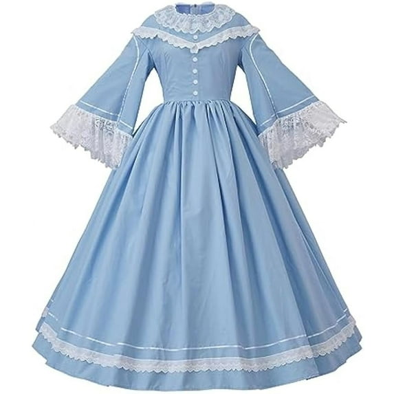 Victorian Civil War Dress Light Blue Southern Belle Dress Medieval Pioneer Dickens Dress Maiden Gown
