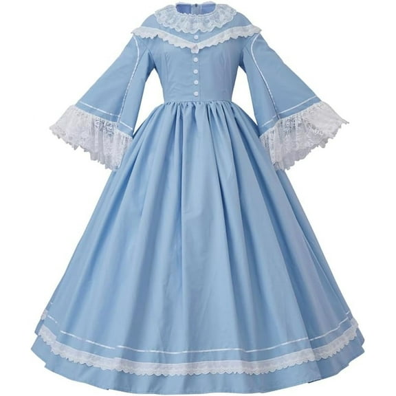 Victorian Civil War Dress Light Blue Southern Belle Dress Medieval Pioneer Dickens Dress Maiden Gown