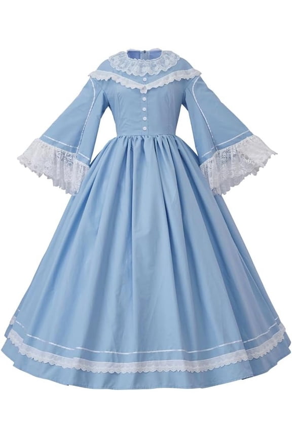 Victorian Civil War Dress Light Blue Southern Belle Dress Medieval Pioneer Dickens Dress Maiden Gown
