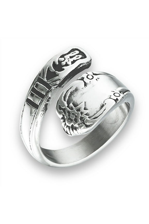 Victorian Claddagh Style Open Wrap Spoon Ring Stainless Steel Band Gray Jewelry Female Male Size 5