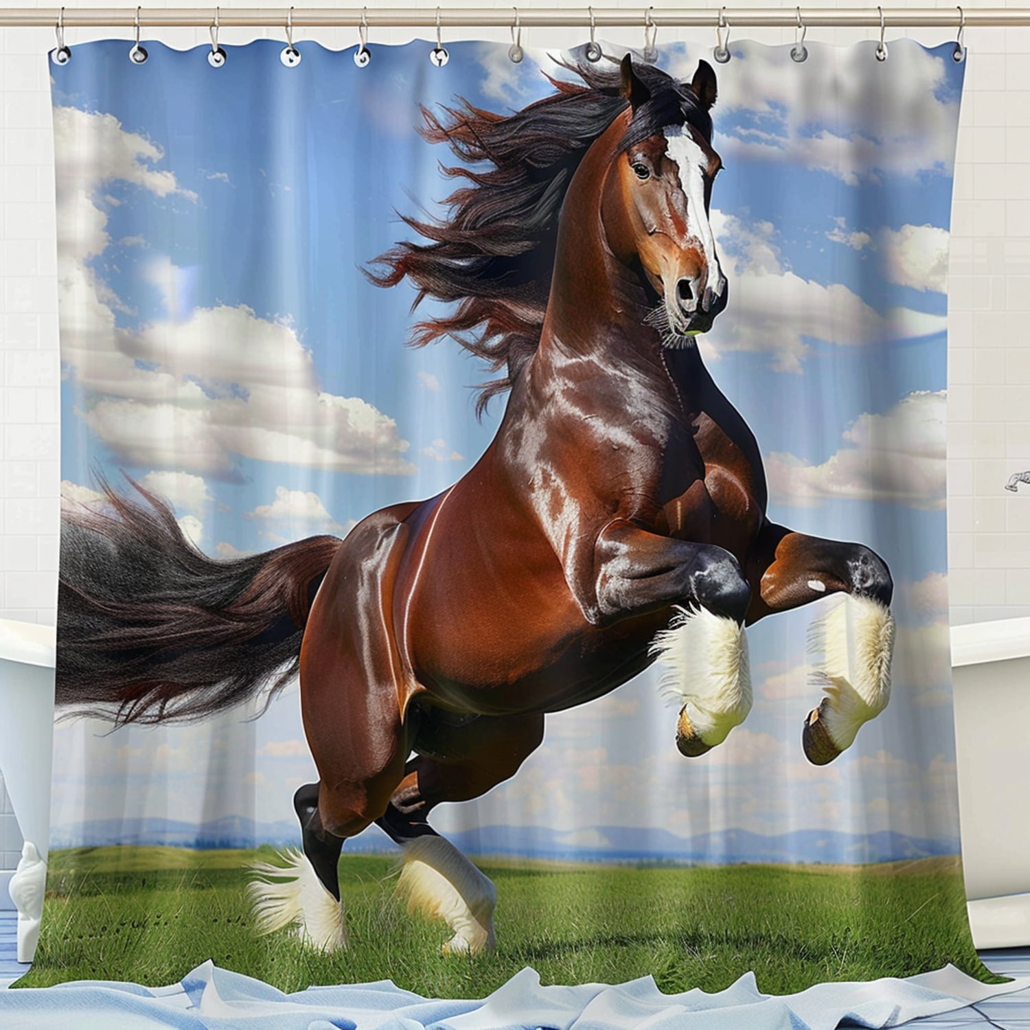 Victorian Clydesdale Horse Shower Curtain Realistic Brown & Grey Horse ...