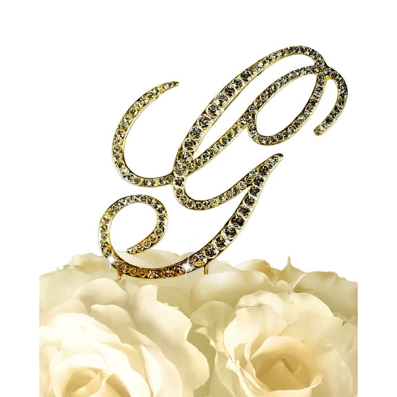 Victorian Collection Rhinestone Monogram Cake Topper - Letter G - Gold