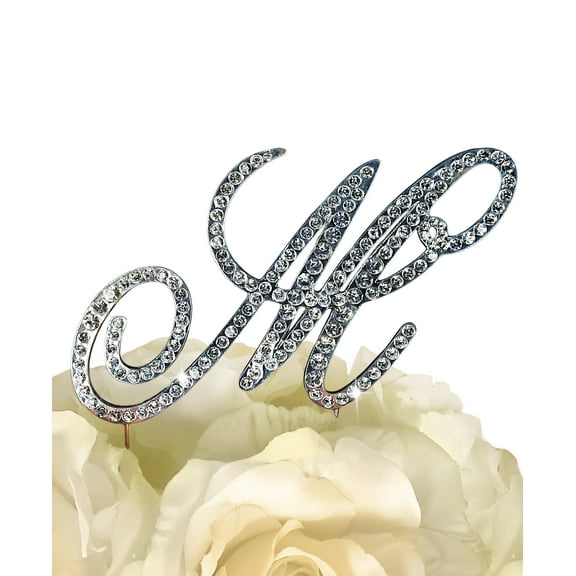 Victorian Collection Rhinestone Monogram Cake Topper - Letter M - Silver