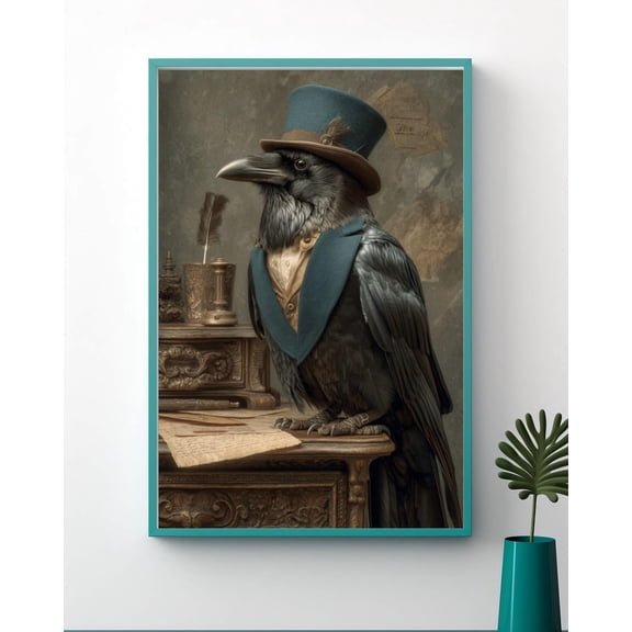 Victorian Crow Wall Art – Gothic Raven Portrait – Dark Academia Vintage Bird Unframed Paper Print