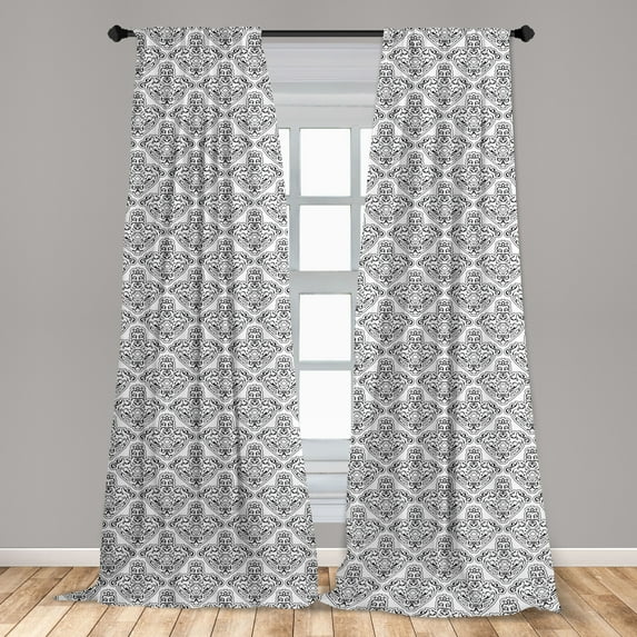 Victorian Curtains 2 Panels Set, Simplistic Outline Baroque Monochrome Grotesque Motif Repetition, Window Drapes for Living Room Bedroom, 56"W X 63"L, Charcoal Grey White, by Ambesonne