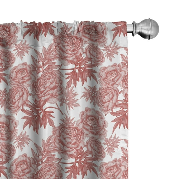 Victorian Curtains 2 Panels Set, Vibrant Vivid Color Garden Flower and Peonies Bouquet Image Old England Style, Window Drapes for Living Room Bedroom, White Red, by Ambesonne