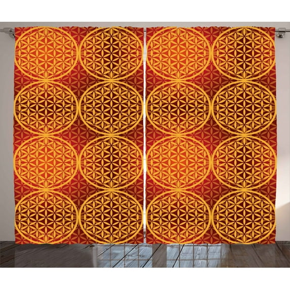 Ambesonne Victorian Curtains 2 Panel Set, Flower Medieval Tones, 108" x 96", Mustard Orange