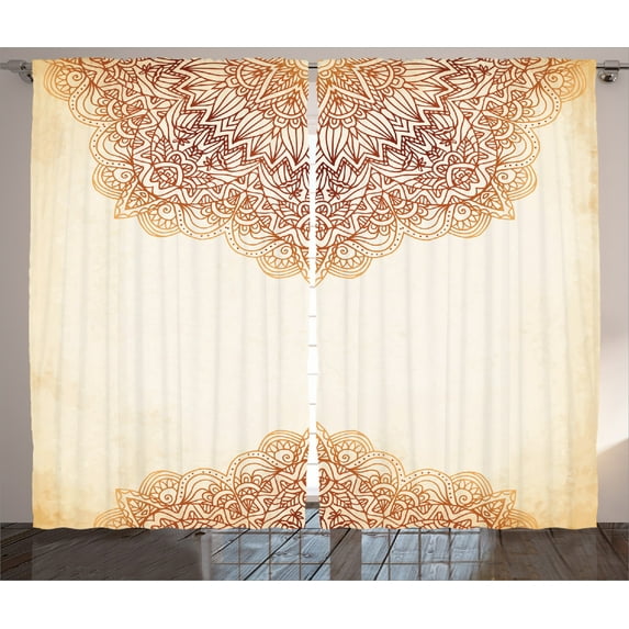 Ambesonne Mandala Curtains 2 Panel Set, Oriental Vintage Art, 108" x 84", Beige and Burnt Orange