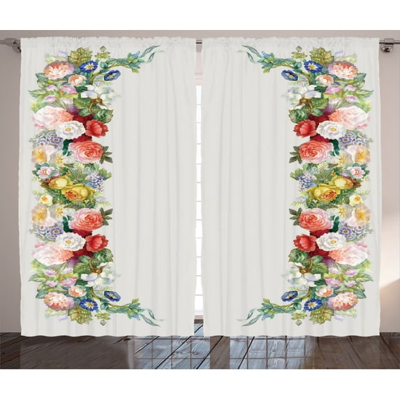 Ambesonne Victorian Curtains 2 Panel Set, Rose Garland Pastel, 108" x 84", Red Yellow Green