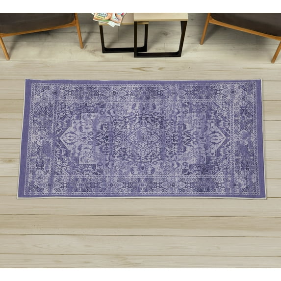 Victorian Decorative Rug, Floral Swirls Weathered Look Blooming Vintage Style Leaves Illustration, Quality Carpet for Bedroom Dorm and Living Room, 6 Sizes, Lavender Blue Indigo, by Ambesonne