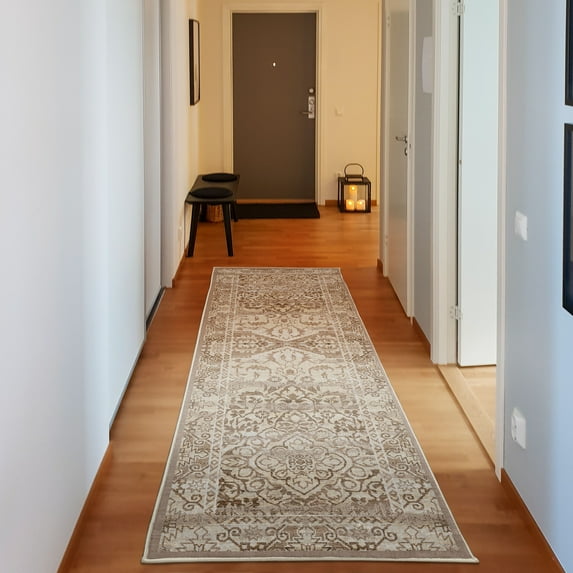 Victorian Decorative Rug, Vintage Style Swirling Ivy Flower and Leaves Old Romantic Look Illustration, Quality Carpet for Bedroom Dorm and Living Room, 6 Sizes, Pale Tan Ecru, by Ambesonne