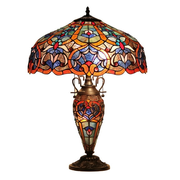 Victorian Design Glass Table Lamp with Trophy Style Base, Multicolor