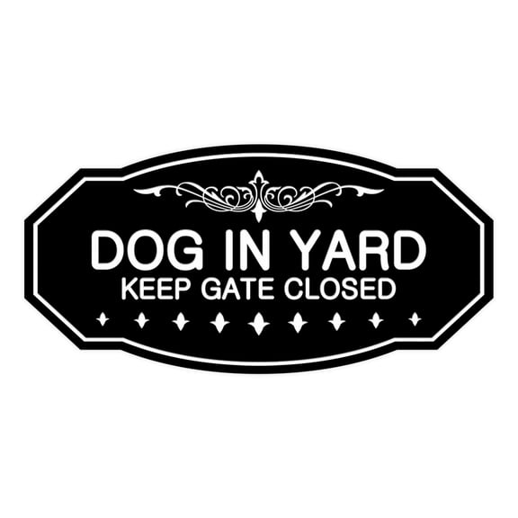 Victorian Dog In Yard Keep Gate Closed Sign (Black) - Small 3" X 6"