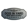 thumbnail image 1 of Victorian Dog In Yard Keep Gate Closed Sign (Brushed Silver) - Large 5" X 10", 1 of 1