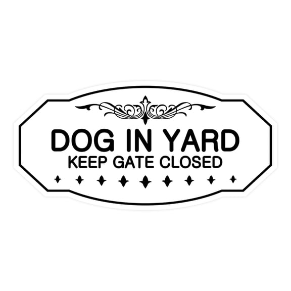 Victorian Dog In Yard Keep Gate Closed Sign (White) - Medium 4" X 8"