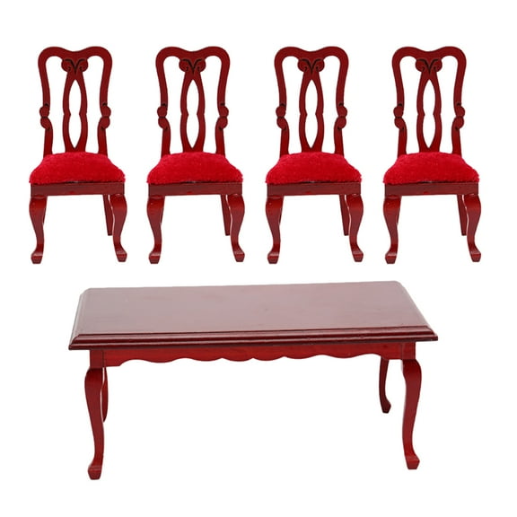 Miniature Table and Chairs Set - 5Pcs 1/12 Scale Dollhouse Furniture Mini Dining Chair Table for Tiny House Decor
