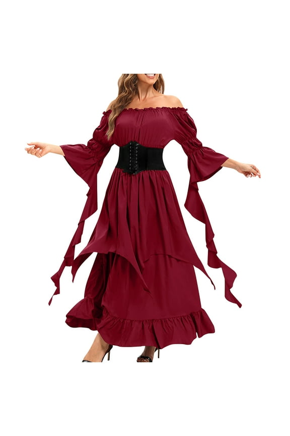 Victorian Dress Costume Women Gothic Witch Dress Medieval Wedding Dress Halloween Party Costumes Red L