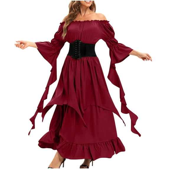 Victorian Dress Costume Women Gothic Witch Dress Medieval Wedding Dress Halloween Party Costumes Red XL