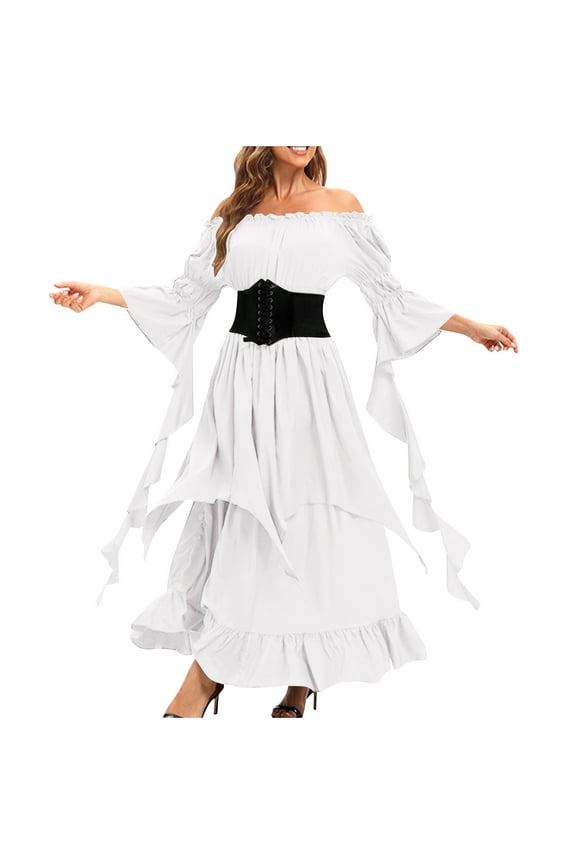 Victorian Dress Costume Women Gothic Witch Dress Medieval Wedding Dress Halloween Party Costumes White XL