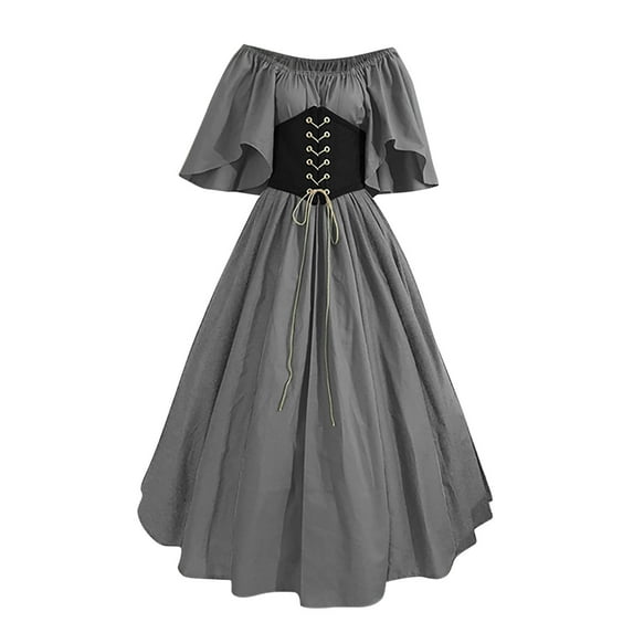 ZQUUVOU Gothic Dress for Women With Corset, Flare Sleeve, Vintage Long Under Dress A-Gray