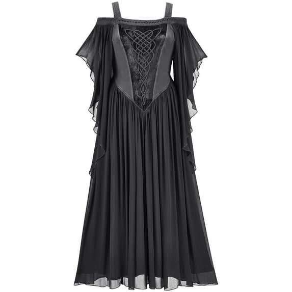 Victorian Dress Renaissance Costume Women Gothic Dress Medieval Wedding Dress Cold Shoulder Retro Court Maxi Skirts Women's Tunic Dress Black qILAKOG Size S