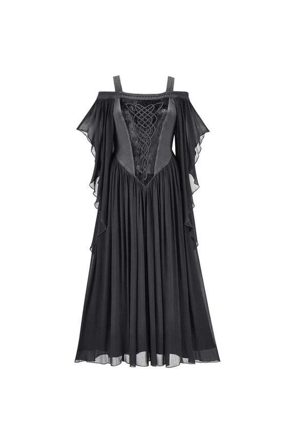 Victorian Dress Renaissance Costume Women Gothic Dress Medieval Wedding Dress Cold Shoulder Retro Court Maxi Skirts Women's Tunic Dress Black qILAKOG Size L