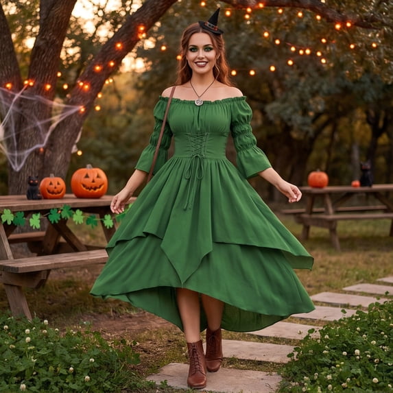 Victorian Dress Renaissance Costume Women Gothic Witch Dress Medieval Wedding Dress Green L