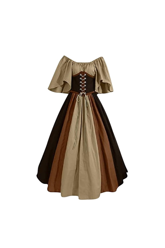 Victorian Dress Womens Renaissance Gothic Corset Costumes Off Shoulder Steampunk Dress Vintage Patchwork Ball Gown