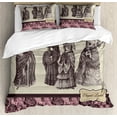 thumbnail image 1 of Victorian Duvet Cover Set, Ladies Clothes Fashion History Dress Handbag Feather Gloves Floral Design Print, Decorative 3 Piece Bedding Set with 2 Pillow Shams, Calking Size, Grey Rose, by Ambesonne, 1 of 3