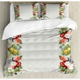 thumbnail image 1 of Victorian Duvet Cover Set, Rose Garland Pastel Tones Jasmine Cornflower Bouquet Classic Bloom Graphic, Decorative 3 Piece Bedding Set with 2 Pillow Shams, Queen Size, Red Yellow Green, by Ambesonne, 1 of 3