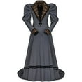 thumbnail image 1 of Victorian Edwardian Dress Medieval Renaissance Ball Gown Costume Women Vintage Edwardian Striped Dress, 1 of 7