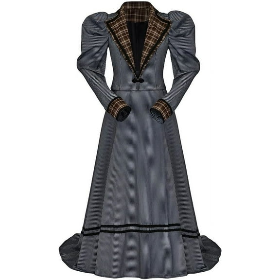 Victorian Edwardian Dress Medieval Renaissance Ball Gown Women Vintage Edwardian Striped Dress