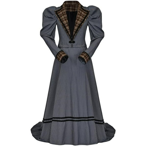 Victorian Edwardian Dress Vintage Striped Jacket Skirt Gothic Steampunk Ball Gown Dress for Women
