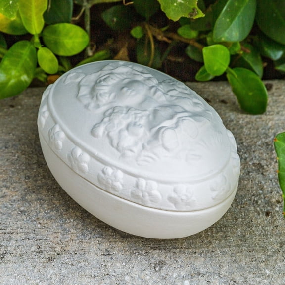 Victorian Egg Girl Oval Box 4" STOCK Ceramic Bisque Ready To Paint Pottery