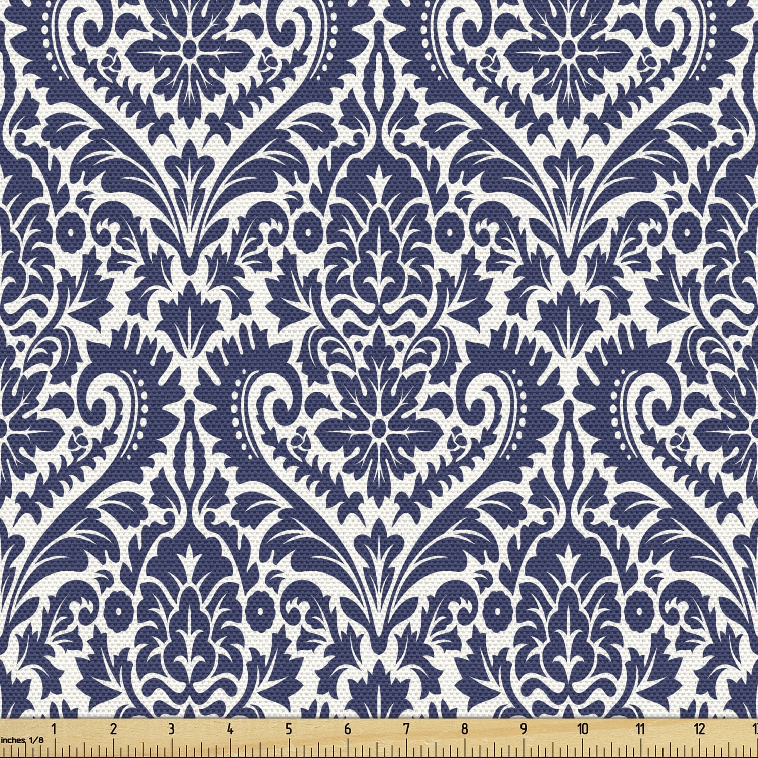Ambesonne Victorian Fabric by the Yard Upholstery, Baroque Damask Motif