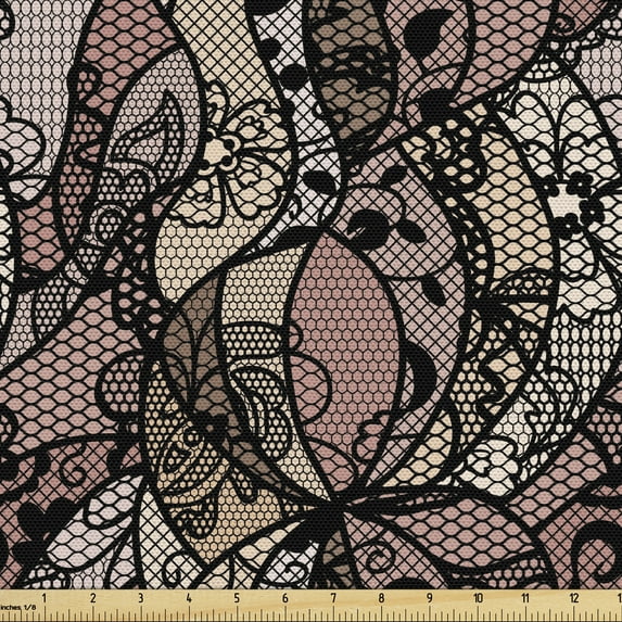 Ambesonne Victorian Fabric by the Yard Upholstery, Black Lace Pattern, 10 Yards, Multicolor