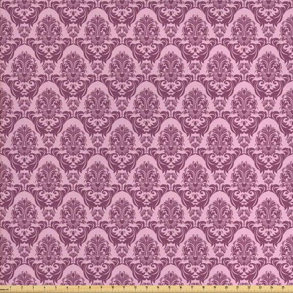 Ambesonne Victorian Fabric by the Yard Upholstery, Royal Rococo Influences, 3 Yards, Pale Pink Dried Rose