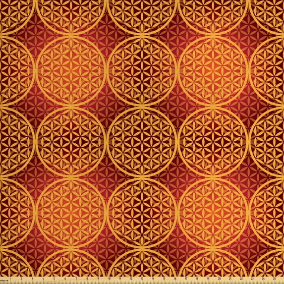 Ambesonne Victorian Fabric by the Yard Upholstery, Flower Medieval Tones, 5 Yards, Mustard Orange