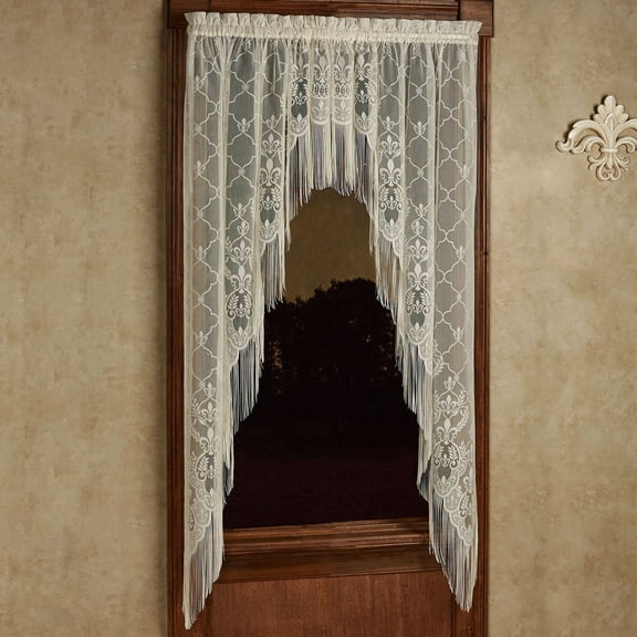 Victorian Fleur de Lis Lace Window Treatment Long Swag Valance Pair 75 x 63 Inches
