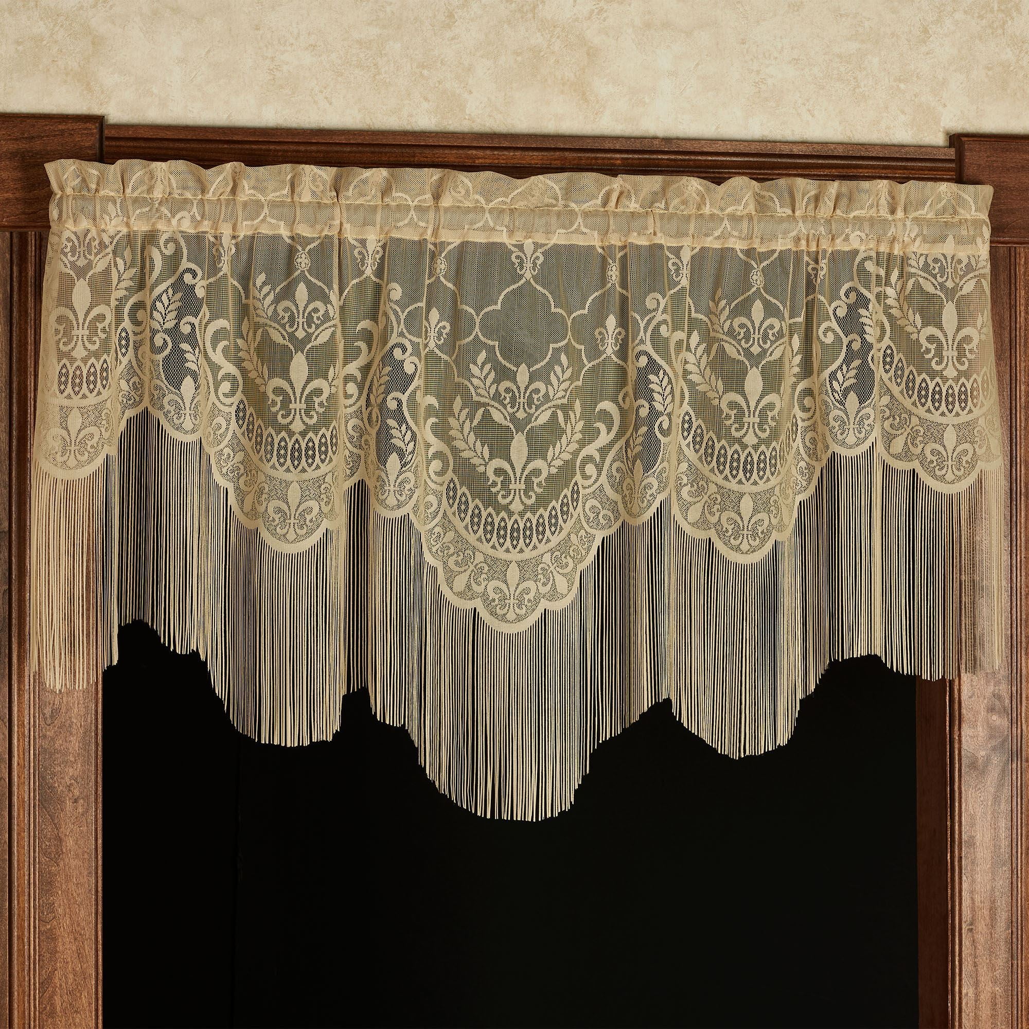 Antique Gold Lace Scalloped Valance with Fleur-de-Lis Design