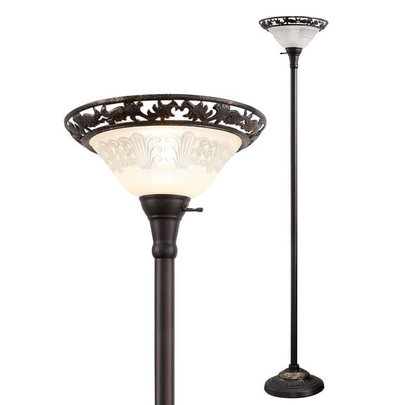 Victorian Floor Lamp 70" Elegant Standing With Alabaster Glass Shade Metal Pole & Heavy Base Vintage Tall Corner For Bedroom Living Room Office. No Bulbs (1 Head)