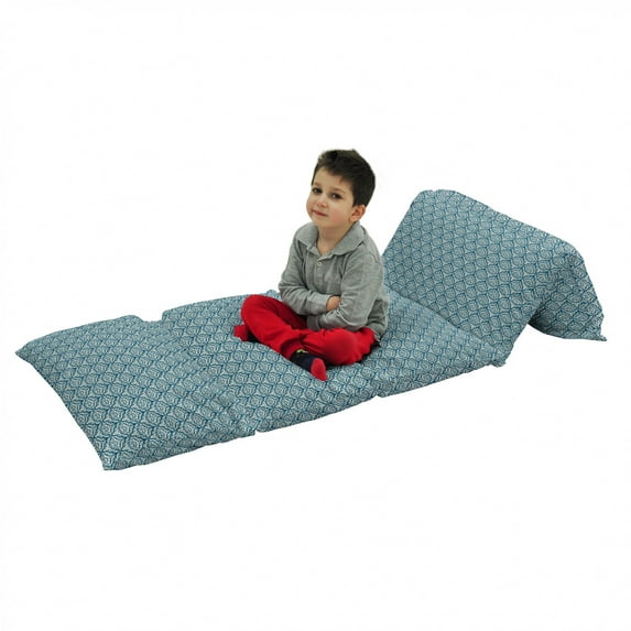 Victorian Floor Pillow Lounger Cover, Modern Country Style Abstract Illustrated Antiquity Vintage, Nap Mat Printed Fabric Case for 5 Pillows, 88" x 36", Navy Blue Cream, by Ambesonne